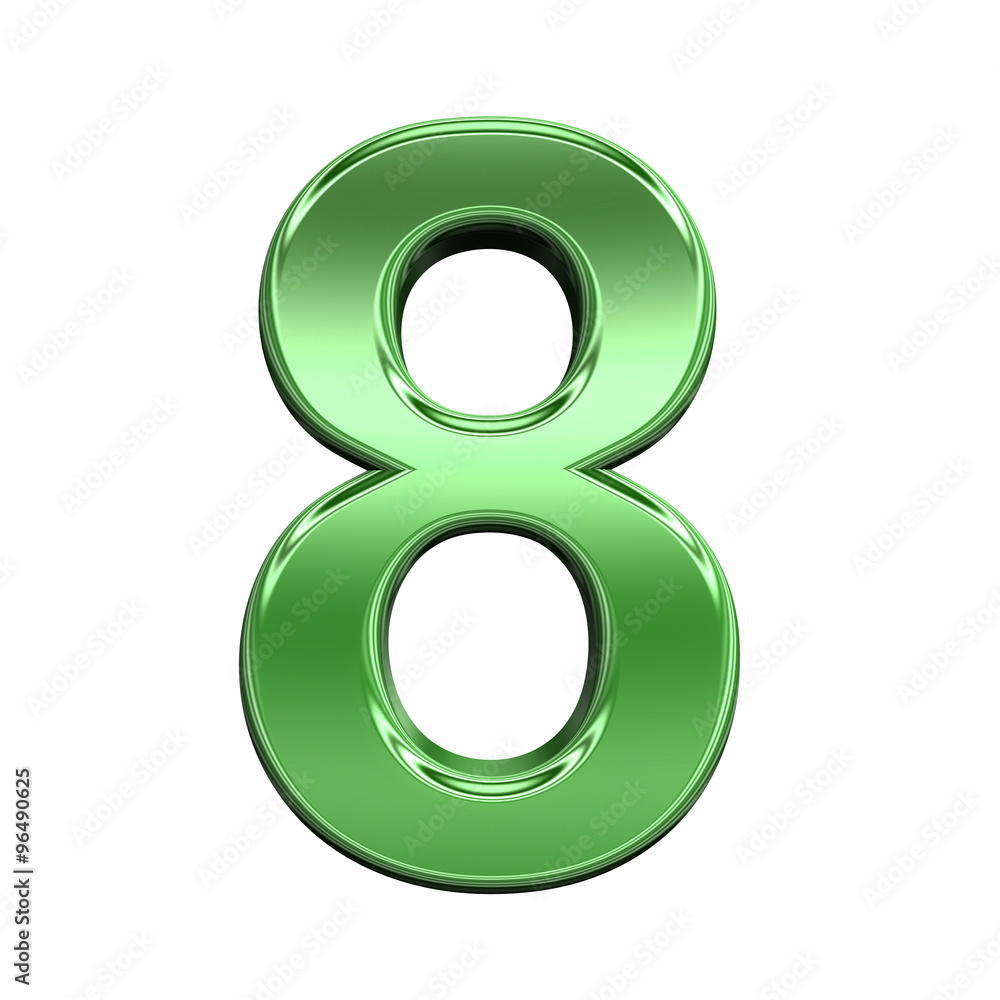 One digit from shiny green alphabet set, isolated on white. Computer generated 3D photo rendering. One digit from shiny green alphabet set, isolated on white. Computer generated 3D photo rendering.