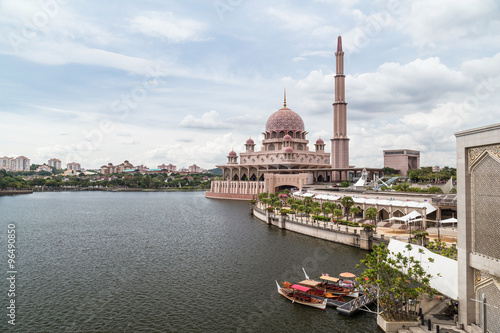 Putra Mosque on the bank of Putrajaya Lake in  Putrajaya