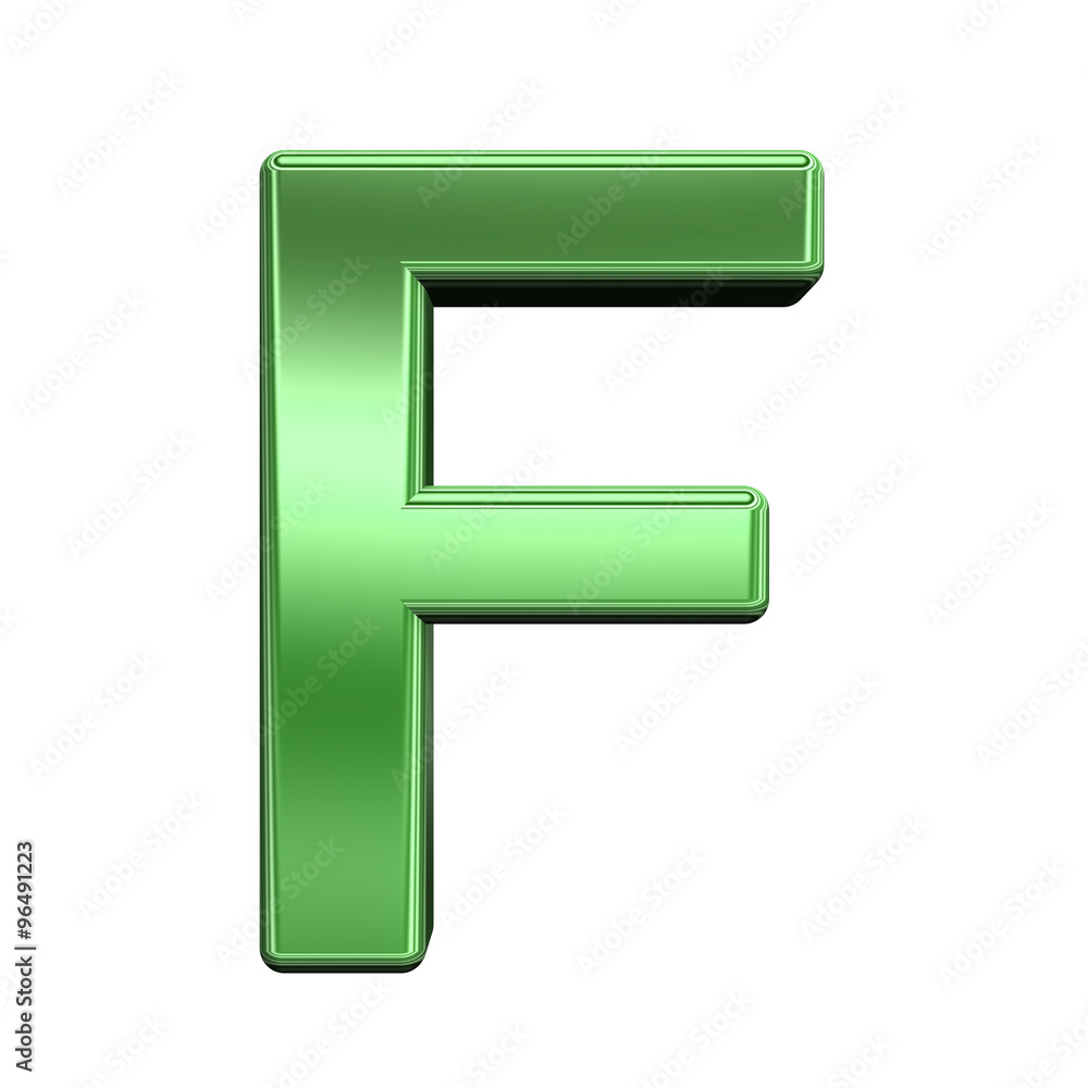 One letter from shiny green alphabet set, isolated on white. Computer generated 3D photo rendering. One letter from shiny green alphabet set, isolated on white. Computer generated 3D photo rendering.