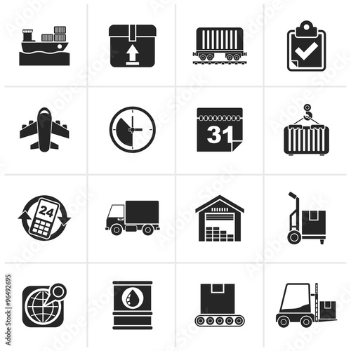Black Logistic and Shipping icons - vector icon set