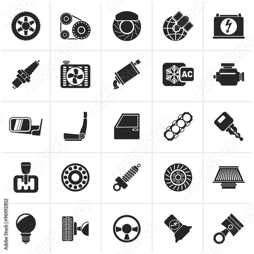 Black Car parts and services icons - vector icon set 