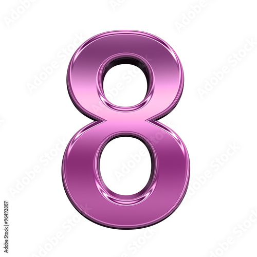 One digit from shiny pink alphabet set, isolated on white. Computer generated 3D photo rendering.