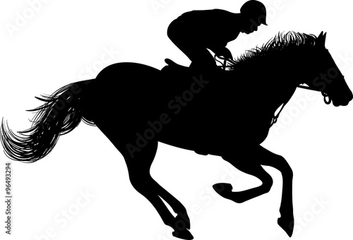 Drawing of the silhouette of the jockey on horseback, horse rides