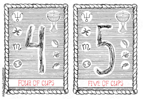 The tarot card. Four and five of cups