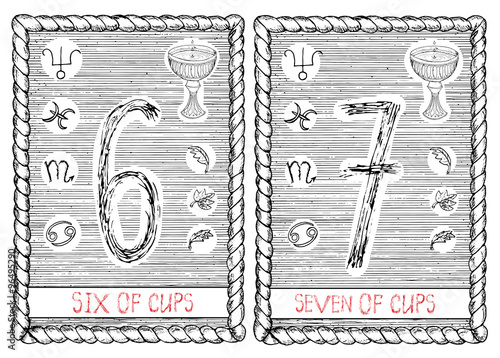 The tarot card. Six and seven of cups.