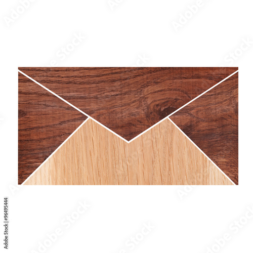 Envelope made of wood isolated on white background