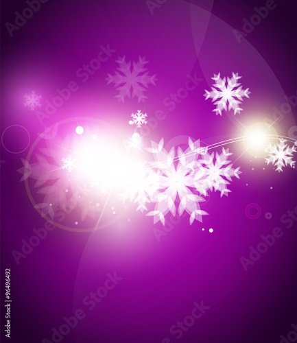 Holiday purple abstract background, winter snowflakes, Christmas and New Year design template