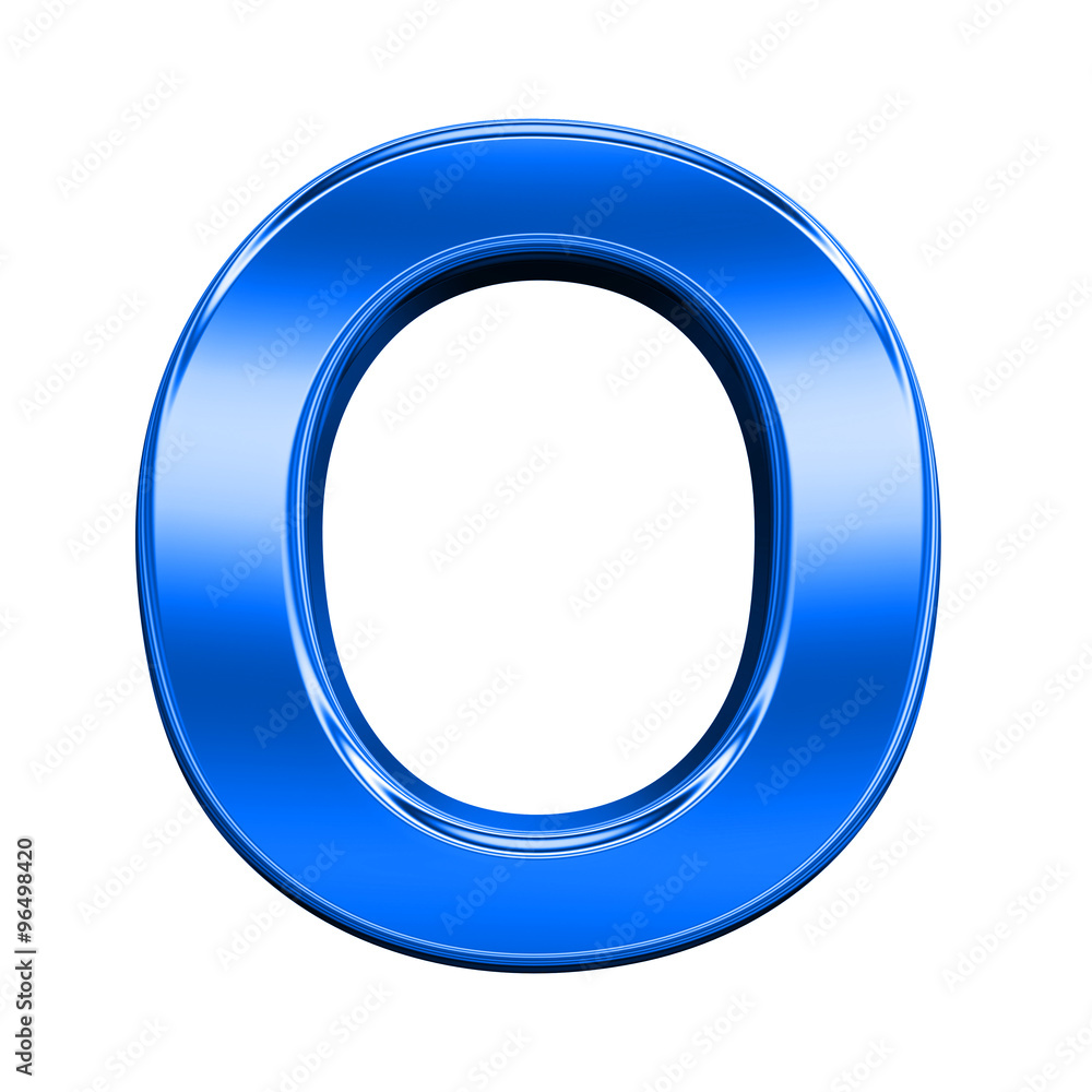 One letter from shiny blue alphabet set, isolated on white. Computer generated 3D photo rendering. One letter from shiny blue alphabet set, isolated on white. Computer generated 3D photo rendering.