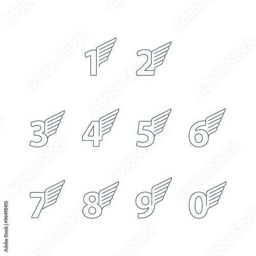 Numbers with wings. Linear design. Can be used for any transportation service or in sports areas.
