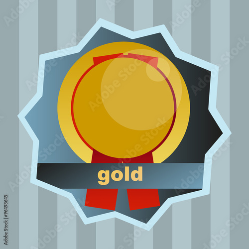 gold medal in the star with inscription on striped background