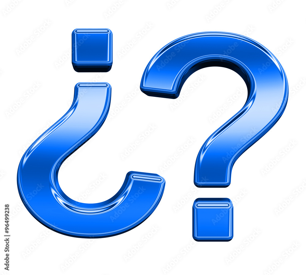 Question mark from shiny blue alphabet set, isolated on white. Computer generated 3D photo rendering. Question mark from shiny blue alphabet set, isolated on white. Computer generated 3D photo rendering.