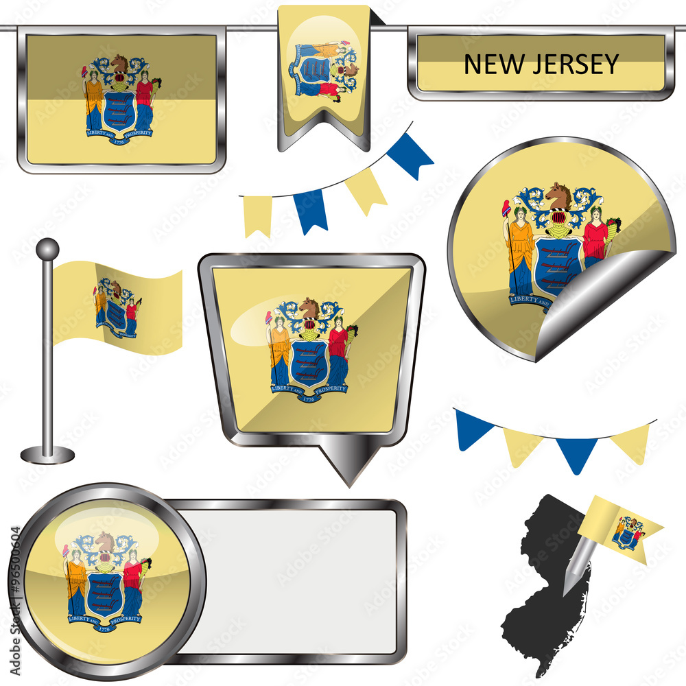 Glossy icons with flag of state New Jersey