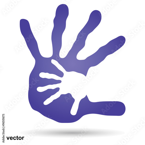 Vector conceptual mother and child blue hand print isolated