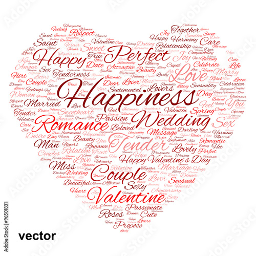 Vector conceptual Valentine heart word cloud