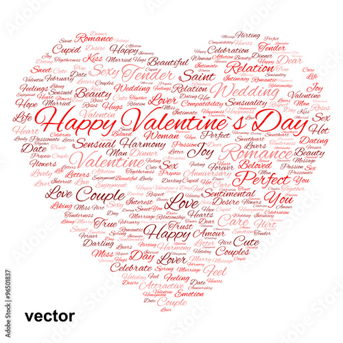 Vector conceptual Valentine heart word cloud