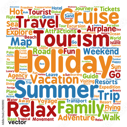 Vector conceptual tourism or travel  word cloud