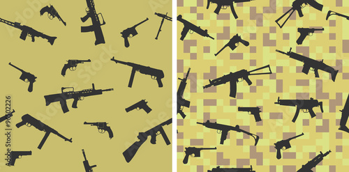 Seamless pattern with silhouettes of small arms.