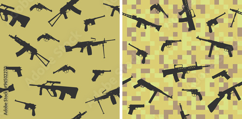 Seamless pattern with silhouettes of small arms.