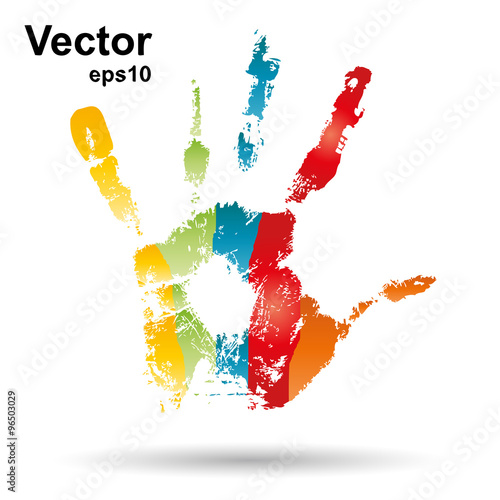 Vector conceptual child handprint with painted isolated on background