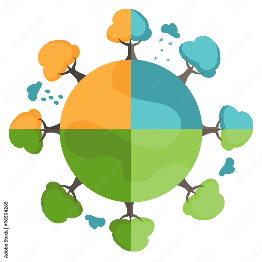 Illustration of cartoon earth with trees in four seasons. vector Illustration of cartoon earth with trees in four seasons. vector