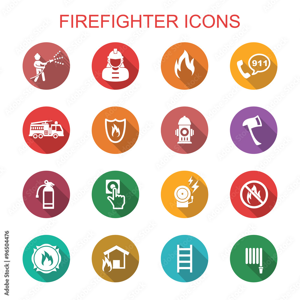 firefighter long shadow icons firefighter long shadow icons