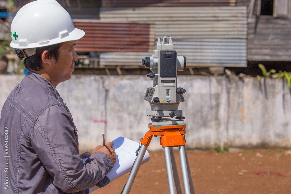 Engineers use tacheometer or theodolite for survey line columns Engineers use tacheometer or theodolite for survey line columns