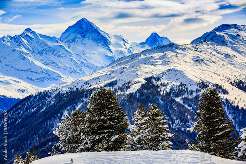 Winter landscape in Swiss Alps photo