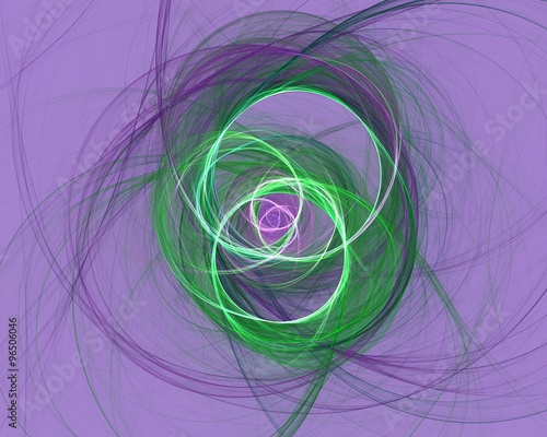 Abstract fractal design. Grren circles on violet.