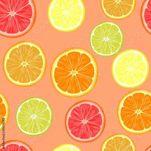 Repeating seamless pattern of different citruses.