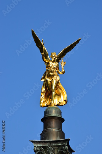 MUNICH, GERMANY - Gilded statue featuring a Peace Angel (Friedensengel) on the top of a column