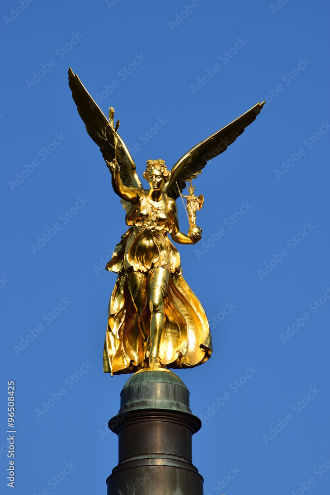 MUNICH, GERMANY - Gilded statue featuring a Peace Angel (Friedensengel) on the top of a column