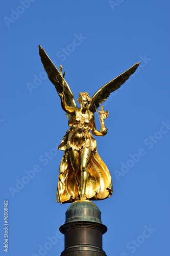 MUNICH, GERMANY - Gilded statue featuring a Peace Angel (Friedensengel) on the top of a column