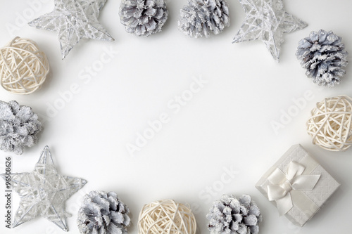 White Christmas border with gift box, white background