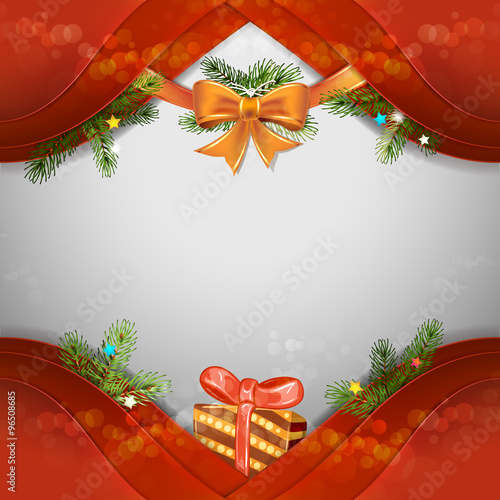 Christmas background with pine tree and gift box