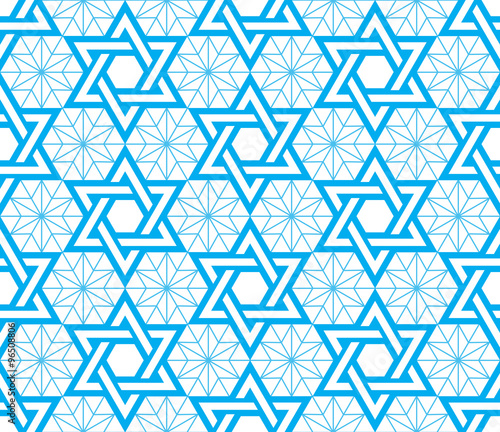 Jewish, Star of David blue seamless pattern