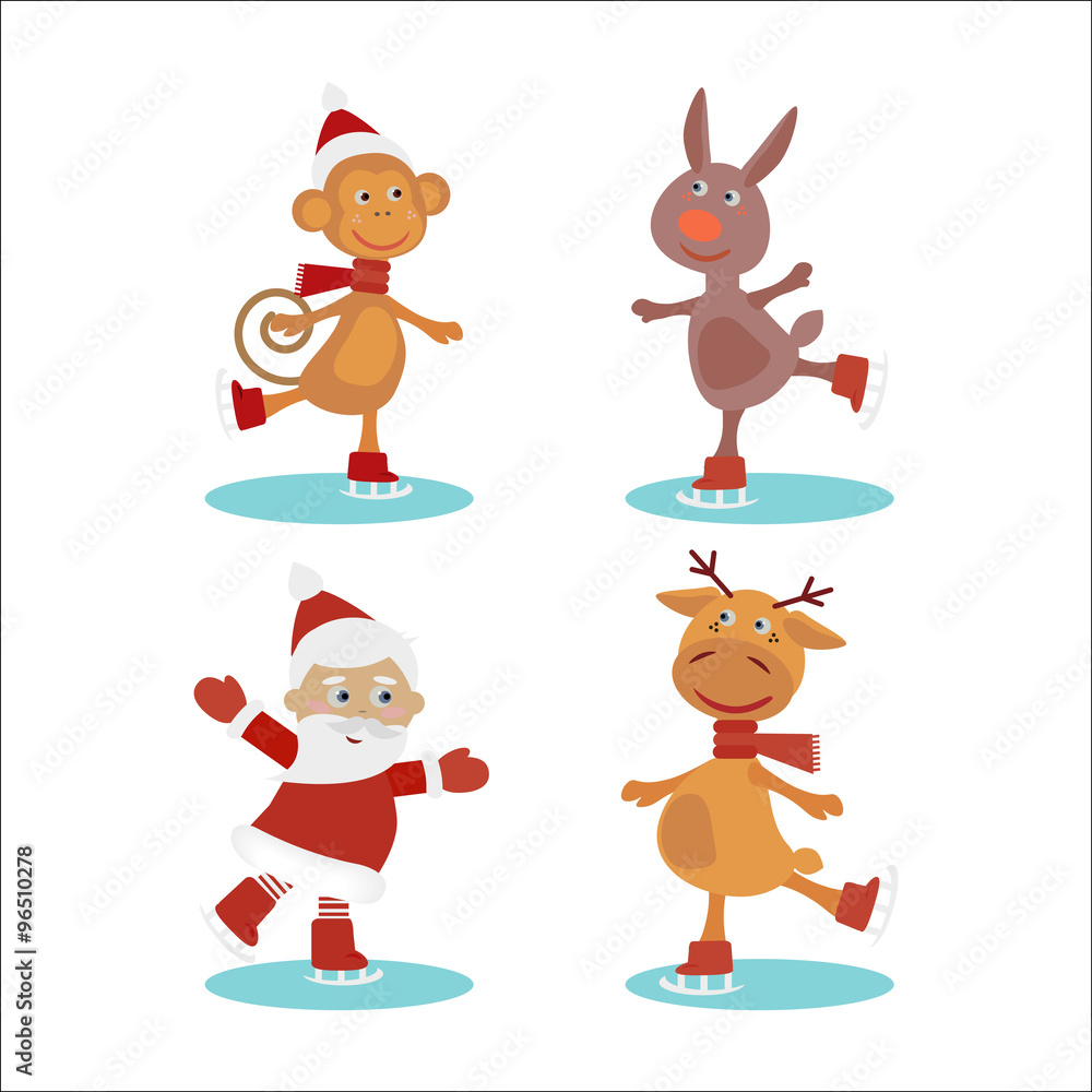 Naklejka premium Set of cute cartoon christmas characters. Vector illustration.