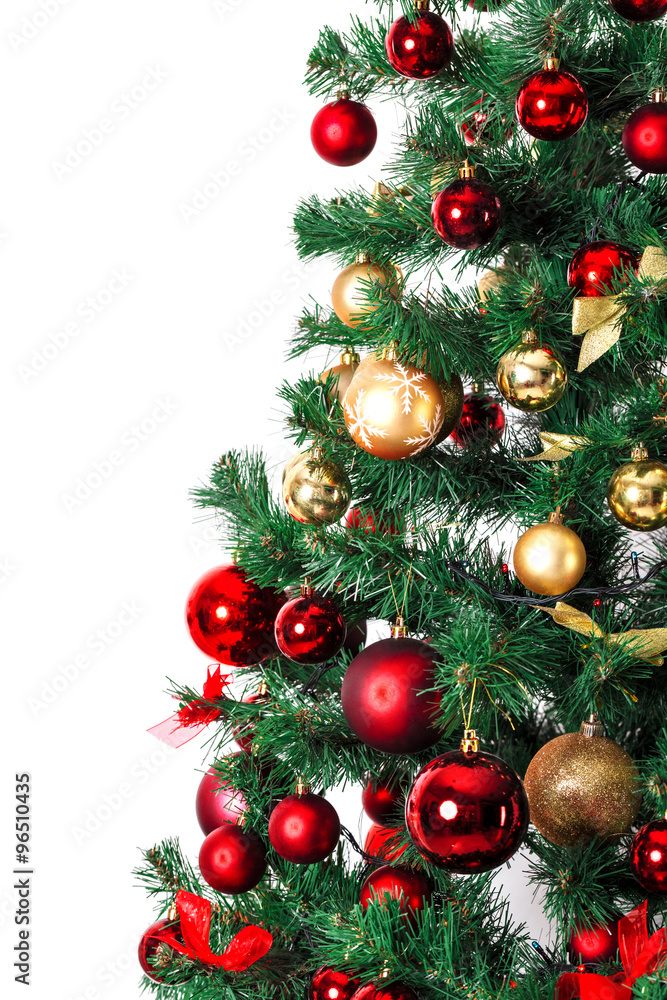 Fototapeta premium Decorated Christmas tree on white background