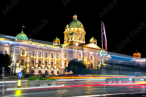 Parliament of the Republic of Serbia in Belgrade at night