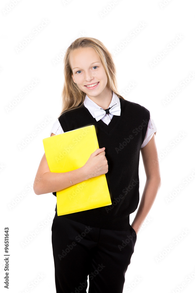 Portrait of school girl with yellow folder Portrait of school girl with yellow folder