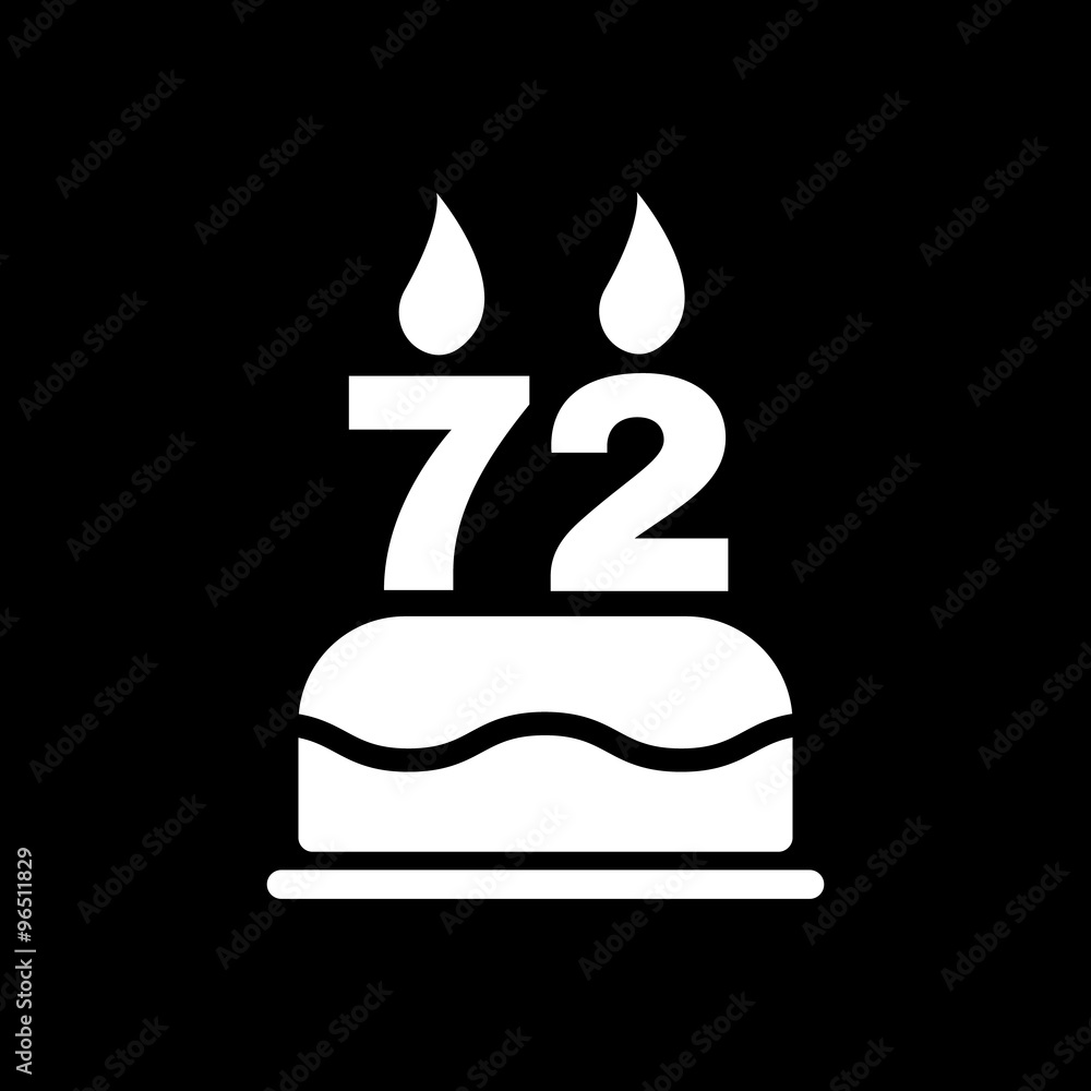 The birthday cake with candles in the form of number 72 icon. Birthday symbol. Flat The birthday cake with candles in the form of number 72 icon. Birthday symbol. Flat
