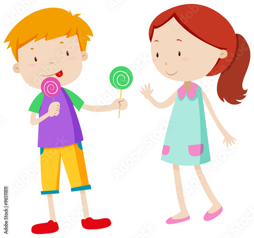 Boy sharing candy with the girl