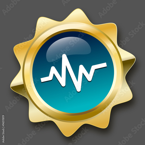 Cardiology seal or icon with heart beat symbol. Glossy golden seal or button.