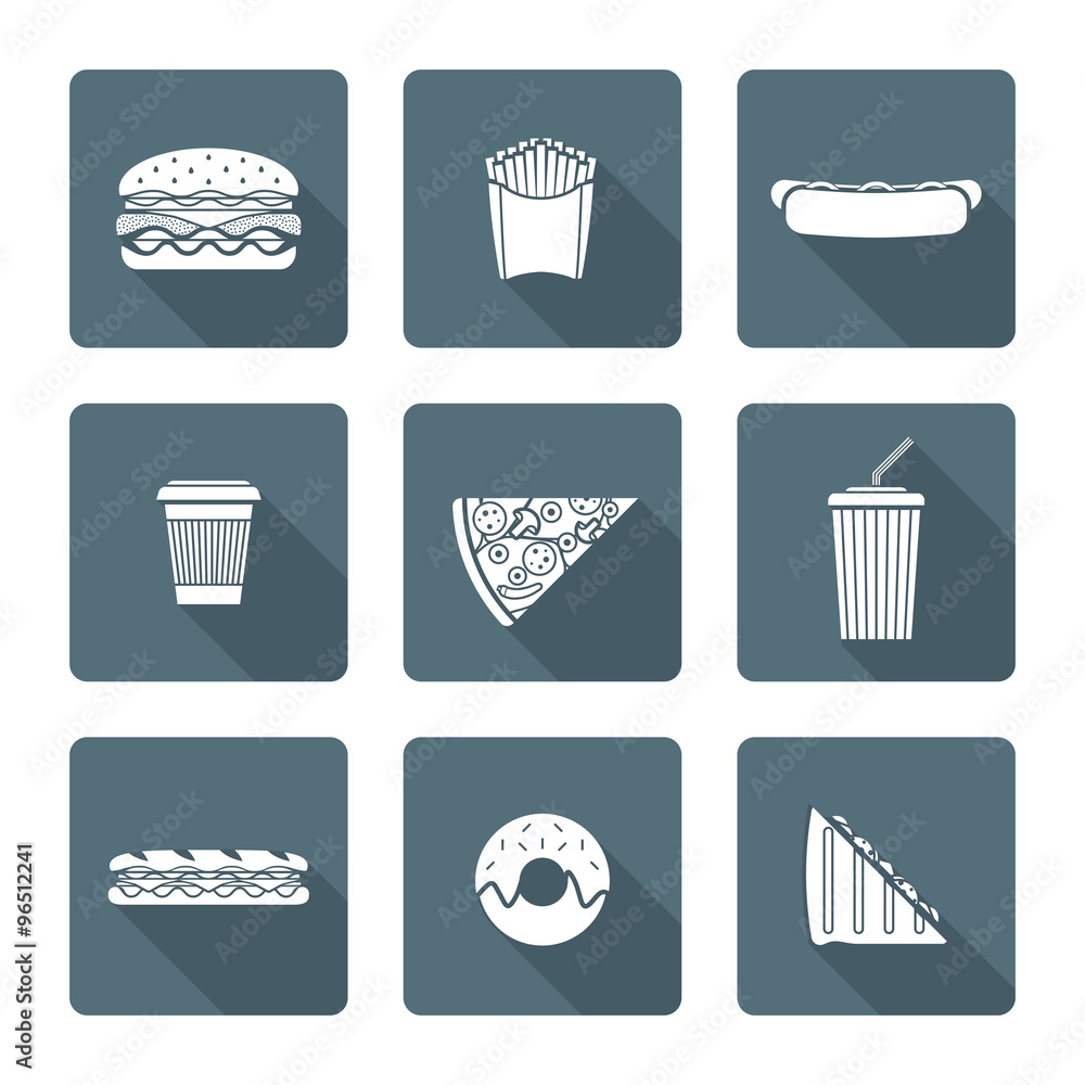 white monochrome various fast food icons collection. white monochrome various fast food icons collection.