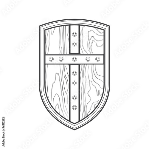 outline medieval shield with cross icon illustration.