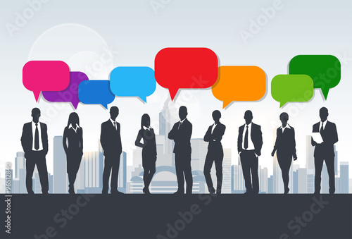 Business People Group Silhouette Speech Chat Bubbles Communication