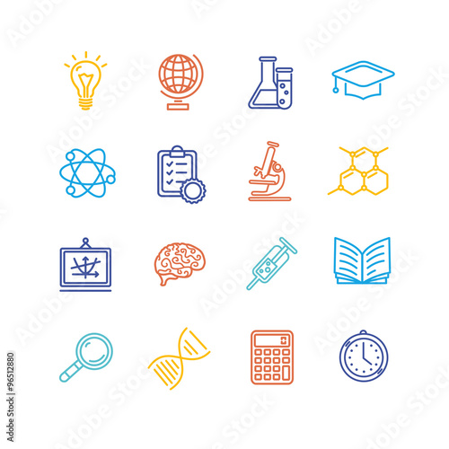 Science Outline Colorful Icons Set. Vector
