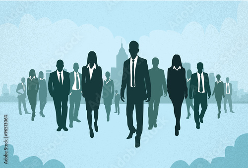 Group of Business People Silhouettes Walking Forward Concept Businesspeople