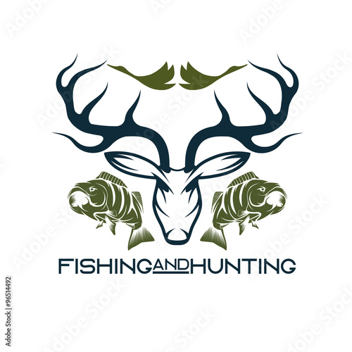 hunting and fishing vintage emblem vector design template