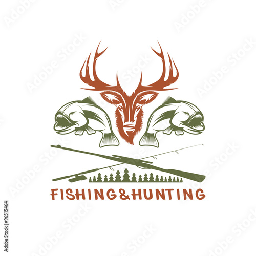 hunting and fishing vintage emblem vector design template