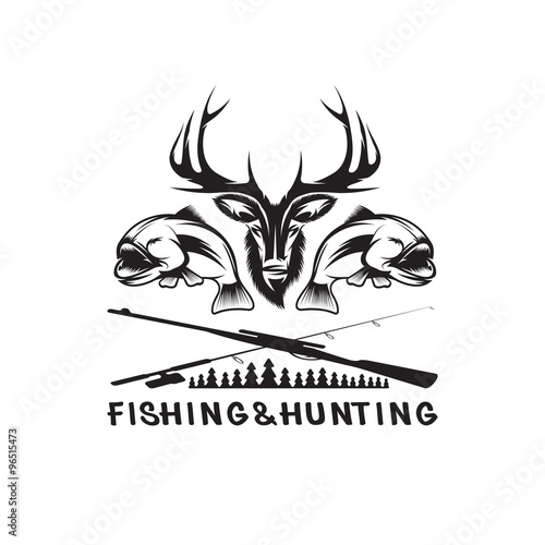 hunting and fishing vintage emblem vector design template